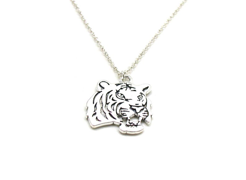 Silver Tiger Necklace Charm Necklace Big Cat Charm Jewelry Etsy