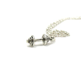 Dumbbell Necklace, Charm Jewelry, Fitness Jewelry, Silver Dumbbell , Dumbbell Pendant, Exercise Jewelry, Dumbbell Charm, Weight Training