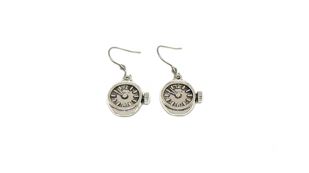 Clock Face Earrings, Clock Charm, Clock Jewelry, Silver Clock Charm