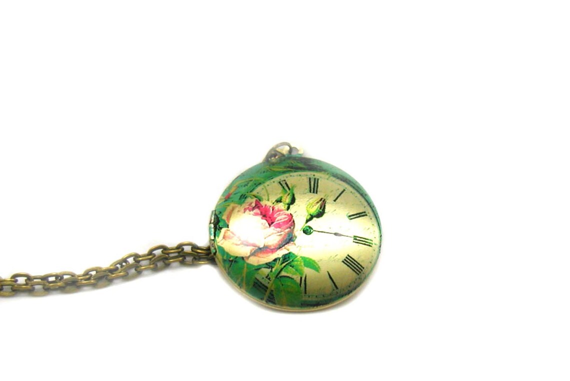 Clock Necklace Charm Necklace Long Bronze Necklace Memory Etsy UK