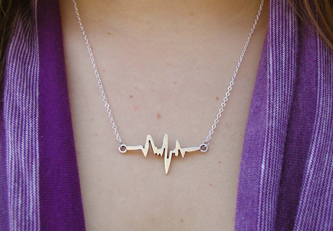 Heartbeat Necklace EKG Necklace Charm Jewelry Heartbeat Etsy