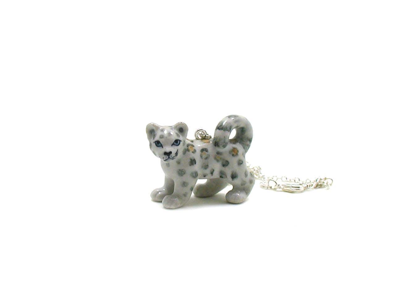 Snow Leopard Necklace Charm Necklace Charm Jewelry Snow Etsy