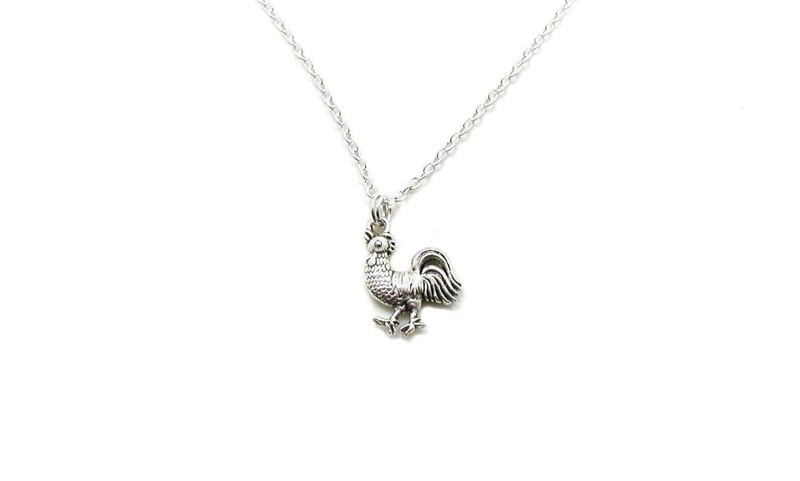 Silver Rooster Necklace Rooster Charm Necklace Chicken Etsy