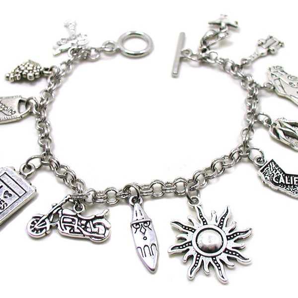 California Charm Bracelet, Golden State Bracelet, Sunny California, Hollywood Charms, Movie Charms, California Gift, California Jewelry