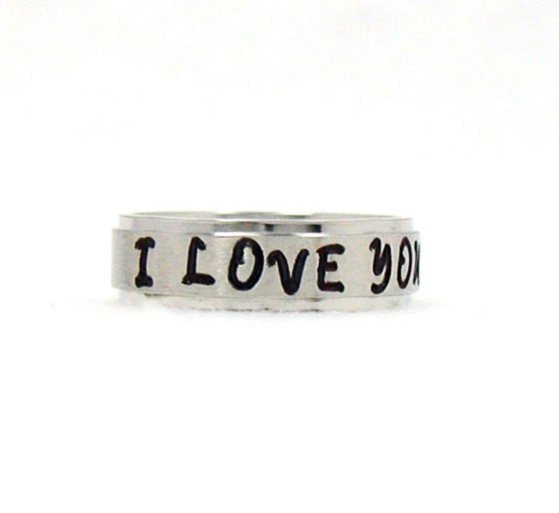 I Love You Ring, Love Ring, Stainless Ring, Stainless Steel Ring, Personalized Ring, Custom Name Ring, Hand Stamped Ring, Customized Ring image 1