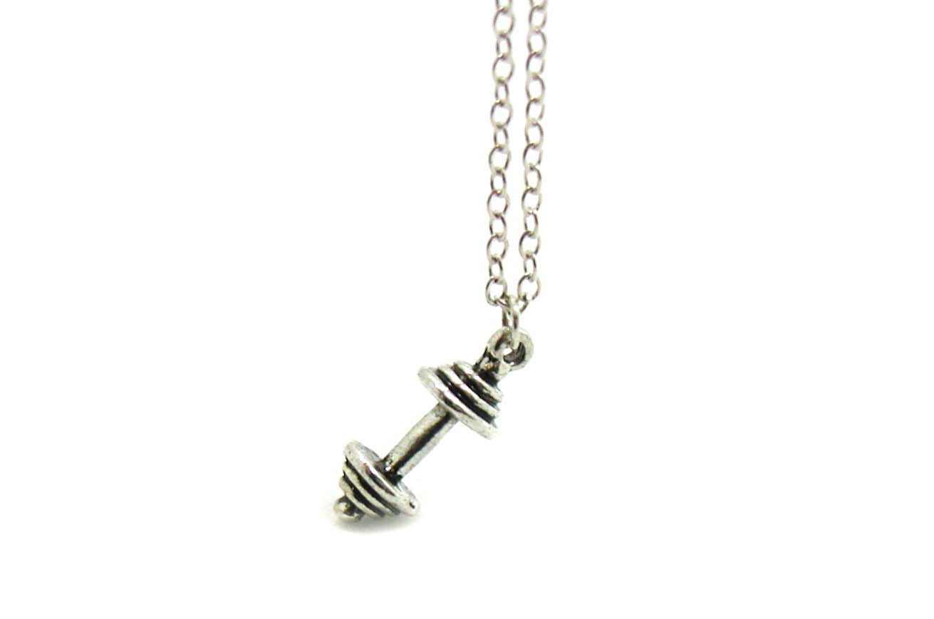 Dumbbell Necklace Charm Jewelry Fitness Jewelry Silver Etsy UK