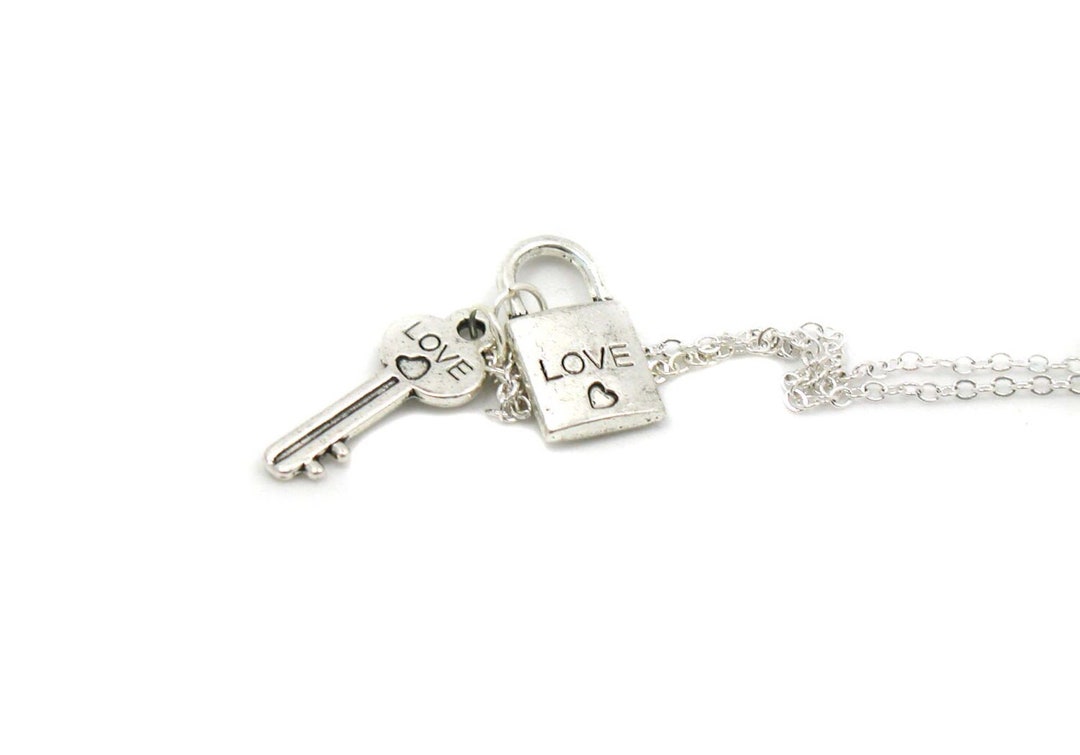 Lock and Key Necklace Lock and Key Charm Dainty Necklace - Etsy