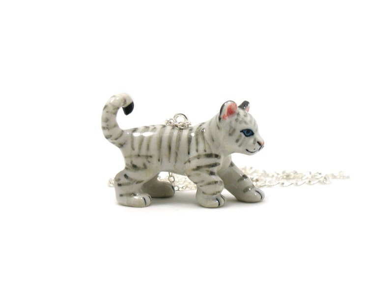 White Tiger Necklace Charm Necklace Charm Jewelry Tiger Etsy