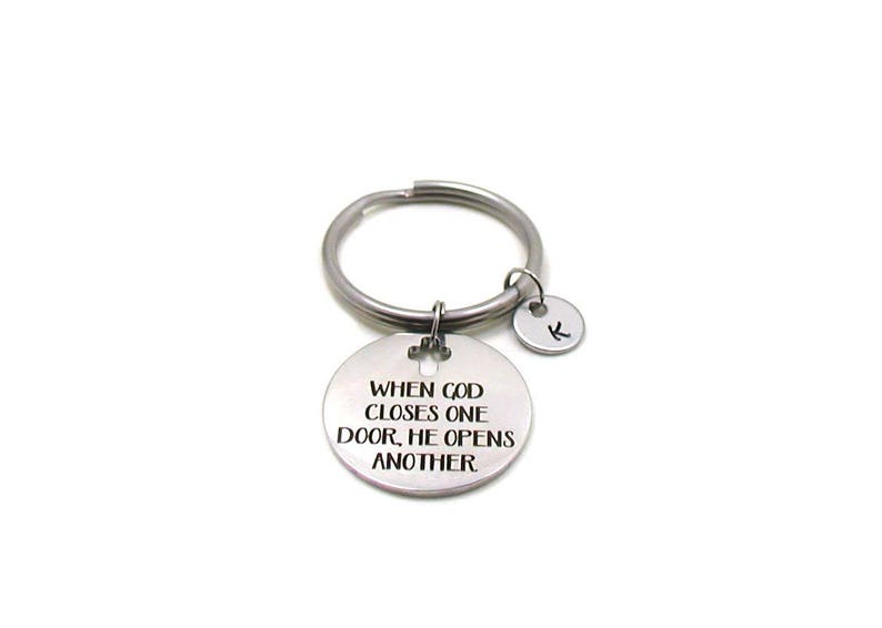 When God Closes One Door He Opens Another Cross Key Chain Custom Gift Bible Verse Keychain Inspirational Keychain Religious Keychain