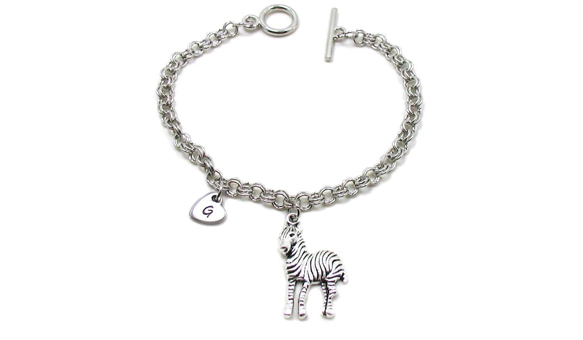 Zebra Charm Bracelet Zebra Bracelet Zebra Jewelry Initial Etsy UK