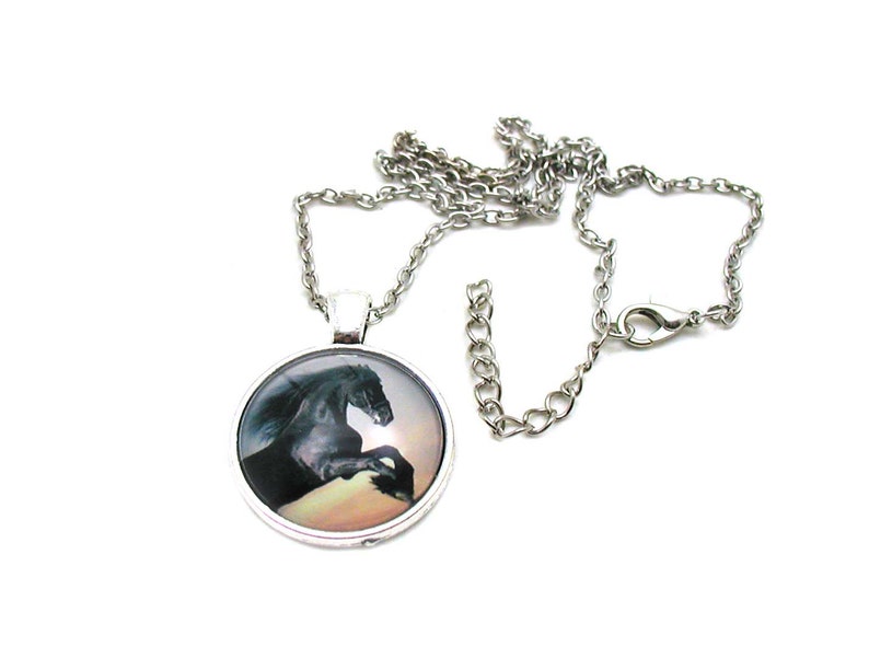 Black Horse Necklace Horse Charm Black Mustang Necklace Etsy
