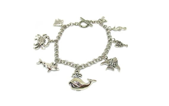 Ocean Charm Bracelet, Beach Bracelet, Marine Life Bracelet, Seashore Charm Bracelet, Sea Animals Charm Bracelet, Marine Charms Bracelet