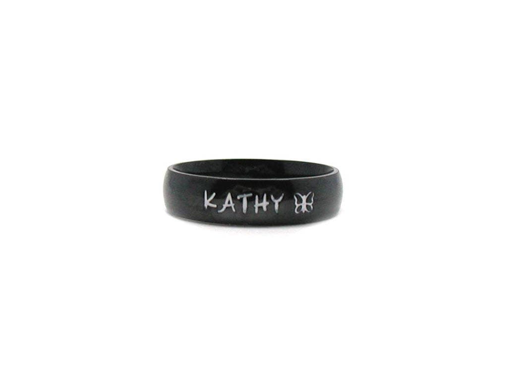 Black Personalized Name Ring, Black Ring Band, Stainless Steel Ring, Engraved Ring, Personalized Ring, Custom Name Ring, Friendship Rings