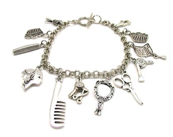 Hair Stylist Charm Bracelet, Hairdresser Charm Bracelet, Hair Salon Charms, Beauty Salon Charms, Beautician Bracelet, Beautician Gift