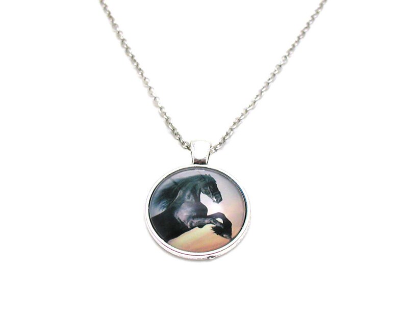 Black Horse Necklace Horse Charm Black Mustang Necklace Etsy