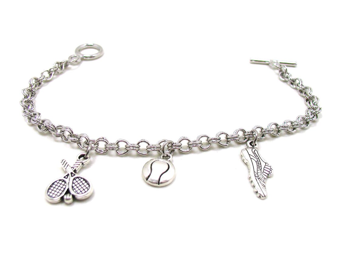Tennis Charm Bracelet Tennis Racket Charm Tennis Shoe Charm Etsy