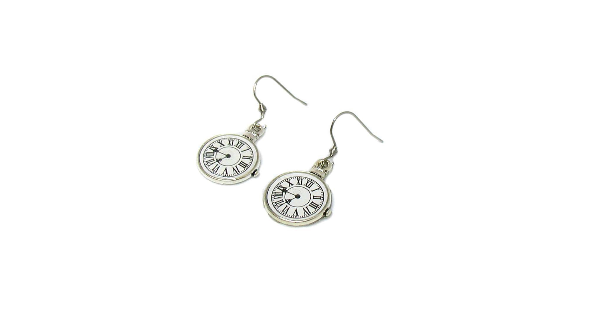 Clock Face Earrings Clock Charm Clock Jewelry Silver Clock Etsy