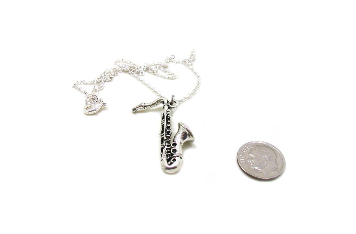 Silver Saxophone Necklace Saxophone Charm Necklace Musician Etsy