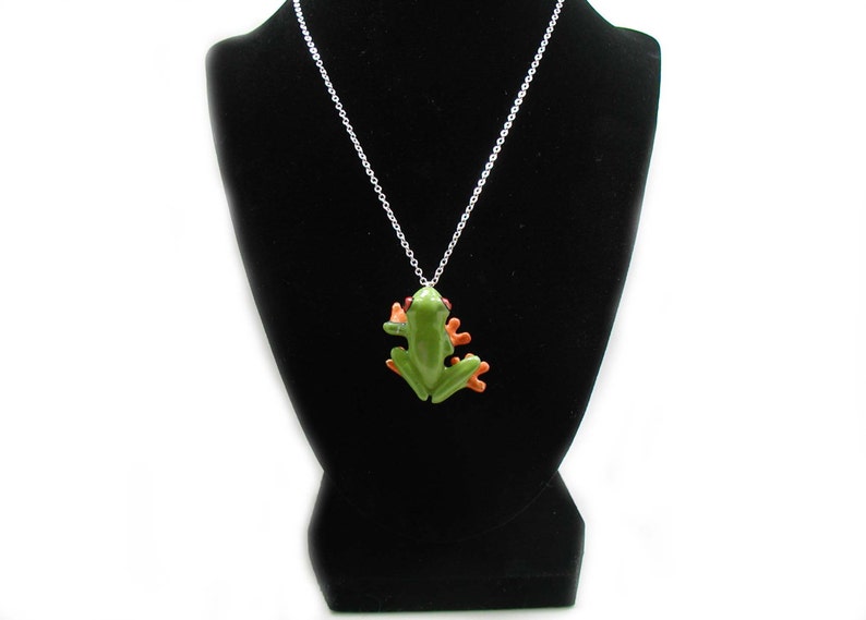 Frog Necklace, Green Frog Gift, Frog Pendant, Tree Frog Jewelry, Frog Charm, Jewelry Gift, Amphibian Charm, Tree Frog Charm, Ceramic Frog image 4