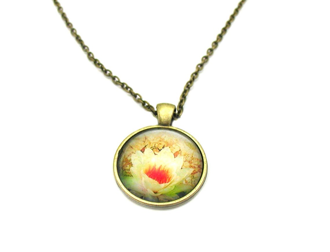 White Lotus Flower Necklace Charm Necklace Lotus Flower Etsy