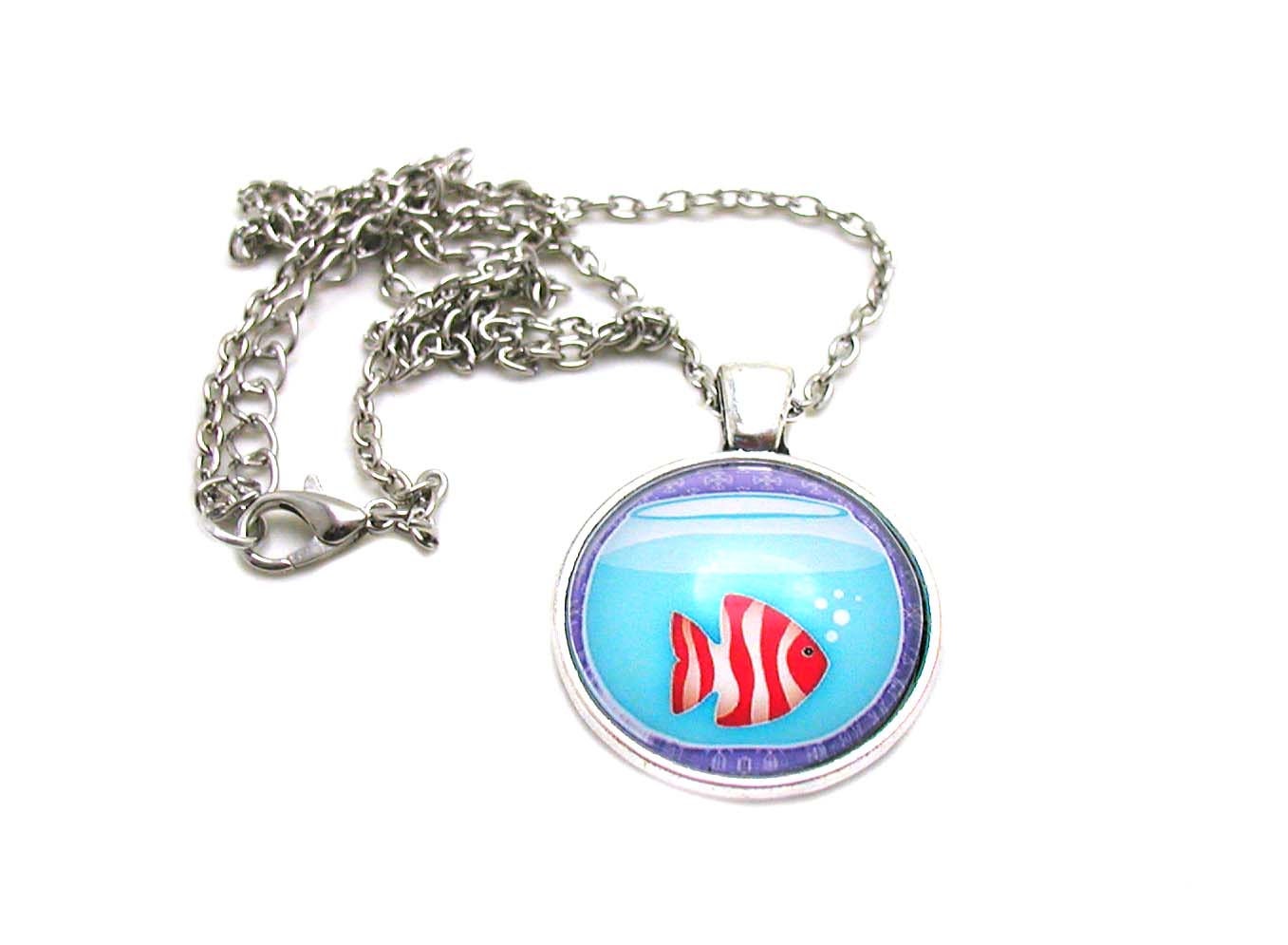 Goldfish Necklace Goldfish Bowl Necklace Charm Necklace Etsy
