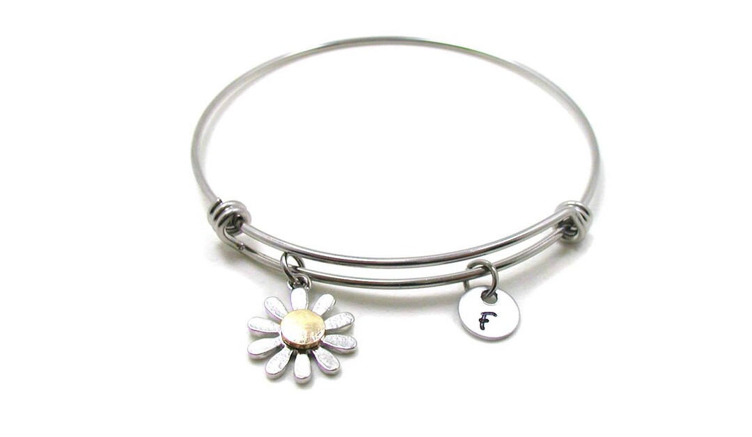 Daisy Bracelet, Daisy Bangle Bracelet, Silver Daisy Jewelry, Flower