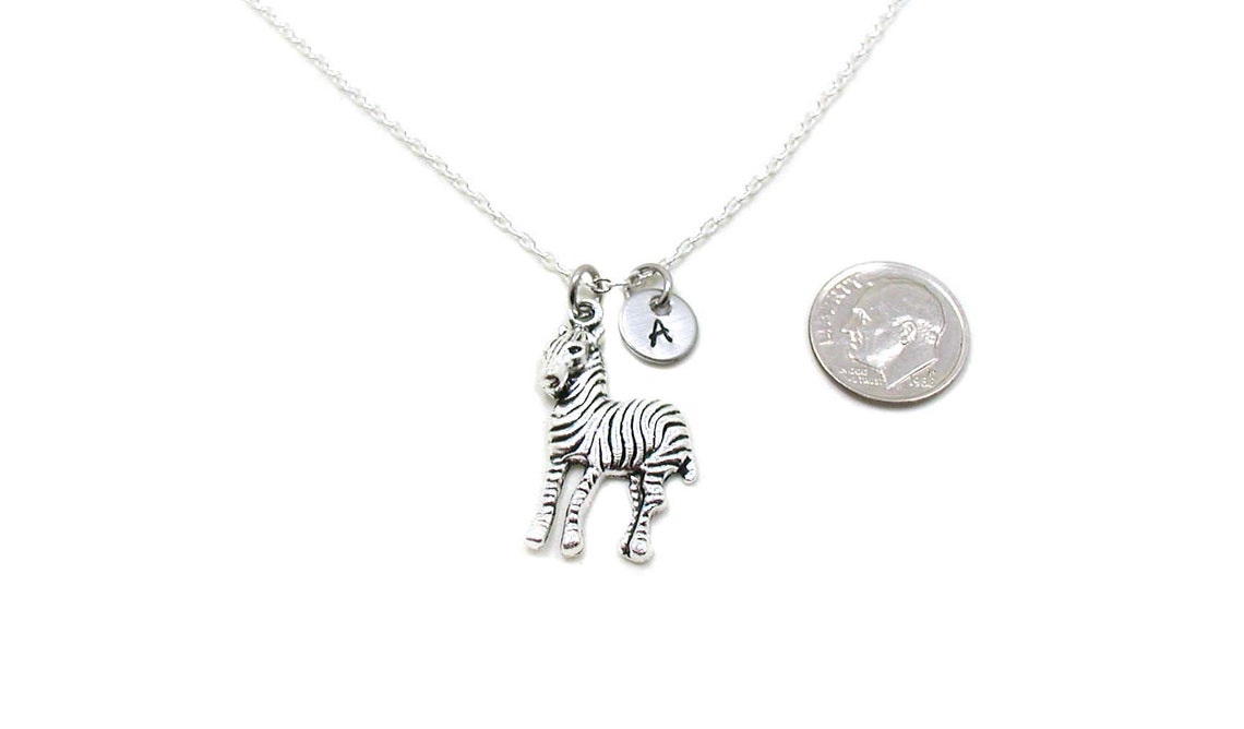 Zebra Necklace Initial Necklace Zebra Charm Necklace Zebra Etsy