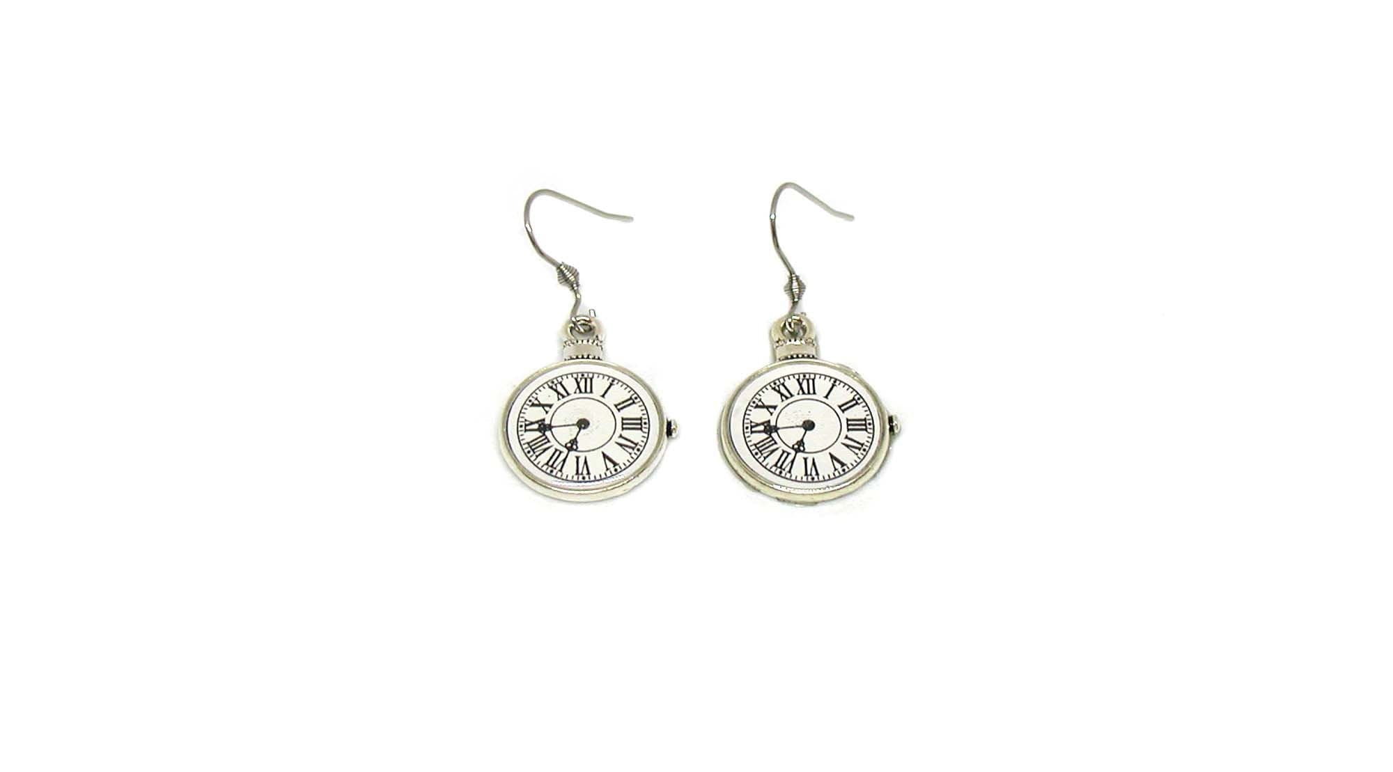 Clock Face Earrings Clock Charm Clock Jewelry Silver Clock Etsy