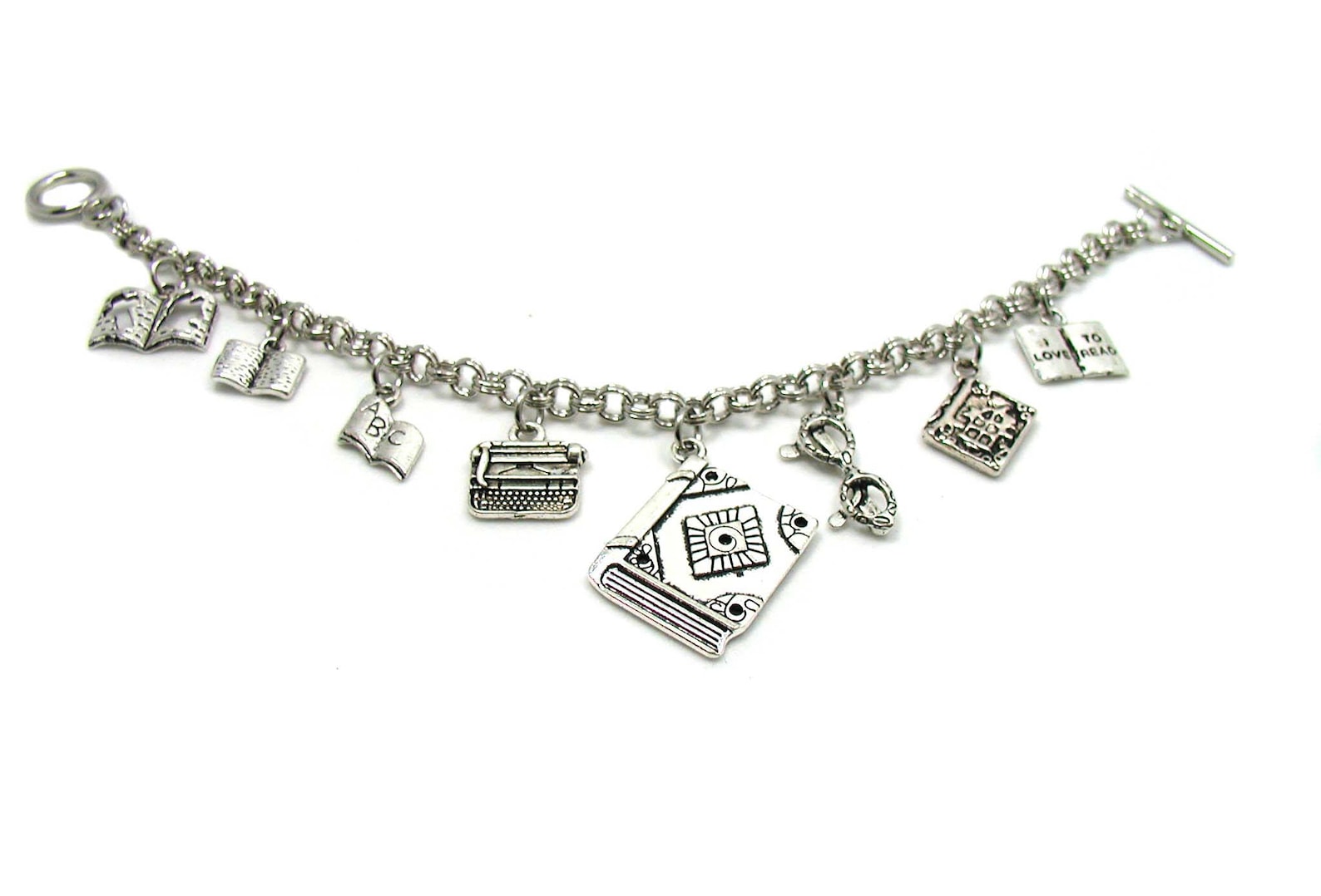 Book Lover Charm Bracelet Book Charm Bracelet Writer Charm Etsy