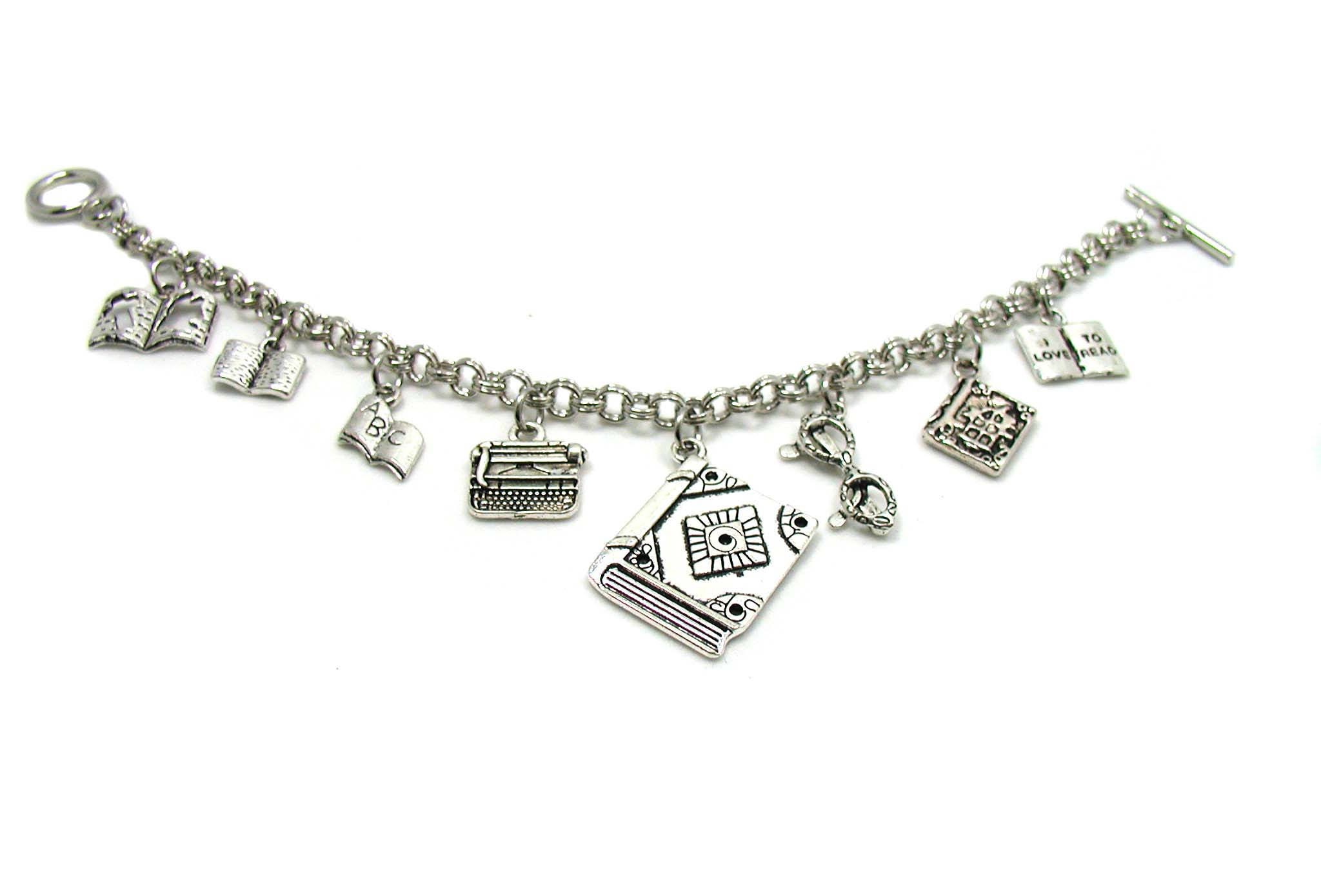 Life Charms Bracciale Book Lover Con Ciondolo Libro – Regolabile, Argento, Perline 5 Mm – Confezione Regalo Con Messaggio