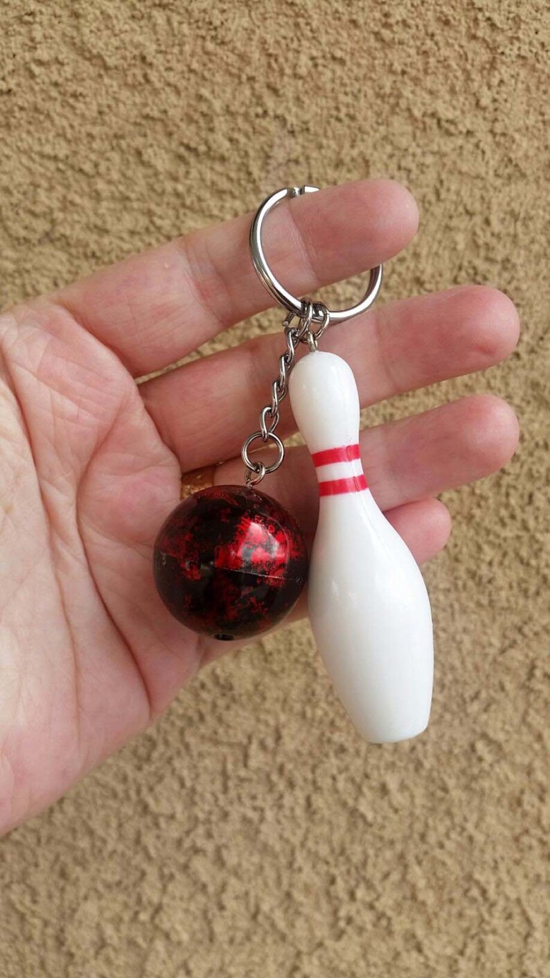 Red Bowling Ball Keychain Bowling Key Ring Sports Keychain Etsy