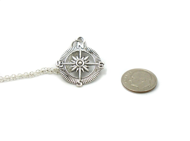 Compass Necklace Compass Pendant Charm Jewelry Silver Etsy
