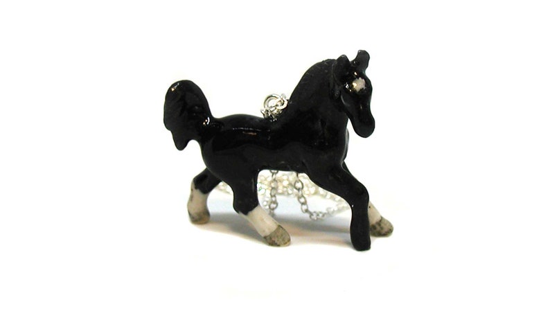 Black Horse Necklace, Black Stallion Necklace, Horse Jewelry, Black Horse Pendant, Black Stallion Charm, Equestrian Necklace, Horse Lover image 1