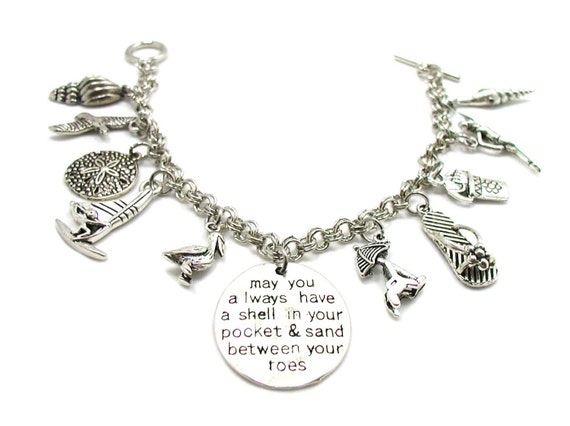 Beach Charm Bracelet, Beach Bracelet, Swimming Bracelet, Swimming Charm Bracelet, Ocean Charm Bracelet, Sailing Bracelet, Marine Charms