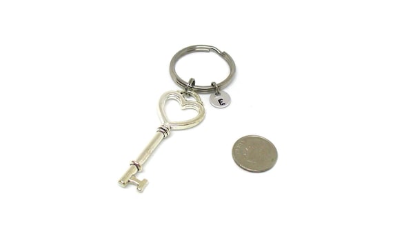 Skeleton Key Key Chain, Silver Key Charm, Key Chain Gift