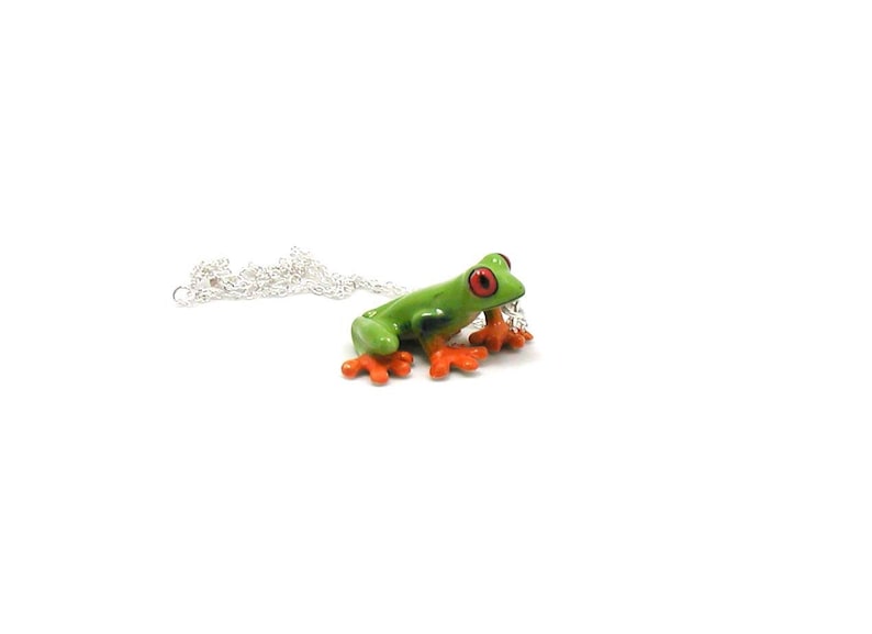 Frog Necklace, Green Frog Gift, Frog Pendant, Tree Frog Jewelry, Frog Charm, Jewelry Gift, Amphibian Charm, Tree Frog Charm, Ceramic Frog image 1