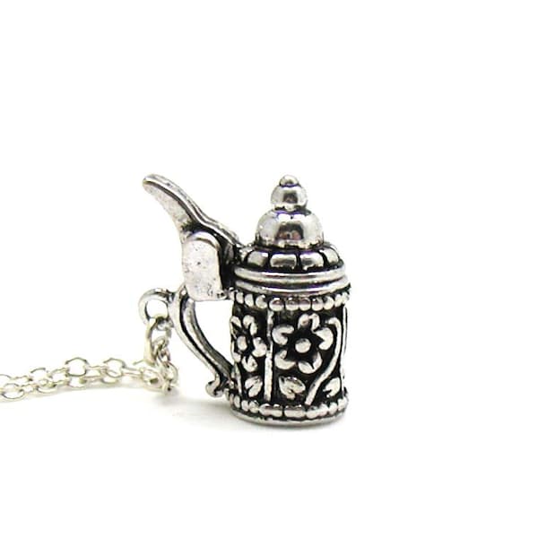 Beer Stein Necklace, 3D Beer Stein, Charm Jewelry, Beer Stein Pendant, Beer Lover Jewelry, Silver Beer Stein, Jewelry Gift, Gift Under 20