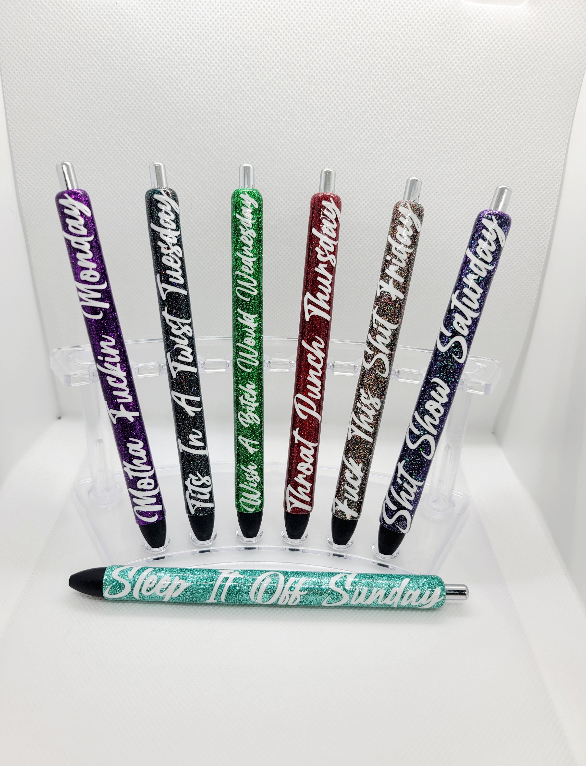  5PCS Funny Pens: Swear Word Daily Pen Set, Weekday Vibes  Glitter Pen Set, Days of the Week Pens