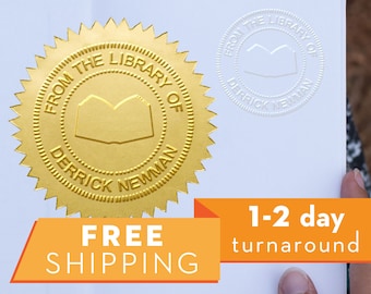 Custom Book Library Embosser - Personalized Round Seal with 50 Seal labels - Style LS013B