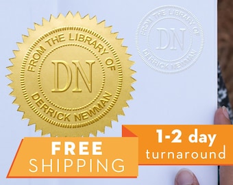 Custom Book Library Embosser - Personalized Round Seal with 50 Seal labels - Style LS013