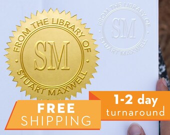 Custom Book Library Embosser - Personalized Round Seal with 50 Seal labels - Style LS029
