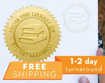 Custom Book Library Embosser - Personalized Round Seal with 50 Seal labels - Style LS029B