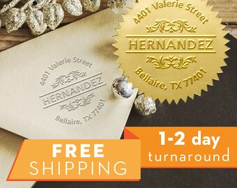 Individueller Monogramm-Adressstempel - Personalisiertes Rundes Siegel mit 50 Siegeletiketten - Stil EM019