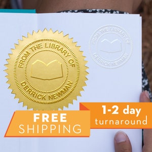 Custom Book Library Embosser - Personalized Round Seal with 50 Seal labels - Style LS013B