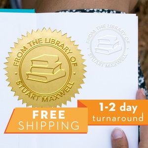 Custom Book Library Embosser - Personalized Round Seal with 50 Seal labels - Style LS029B