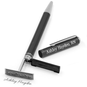 Self Inking Stamp Pen - Heri Metal Stamp Pen with Free Engraving - Stamp on the go! Portable and Perfect for Doctors, Journalists and More!