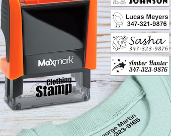 Carimbo de roupa personalizado: nome personalizado, muitas fontes e ícones