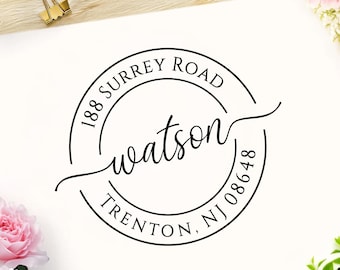 May include: Black and white round return address stamp with the text "188 Surrey Road Watson Trenton, NJ 08648".
