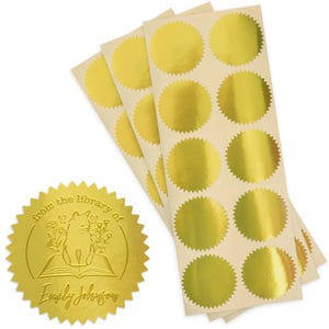 Etiquetas autoadhesivas MaxMark de 1,75" con sello dorado brillante para certificados, bibliotecas y sellos de relieve para notarios - 100 unidades