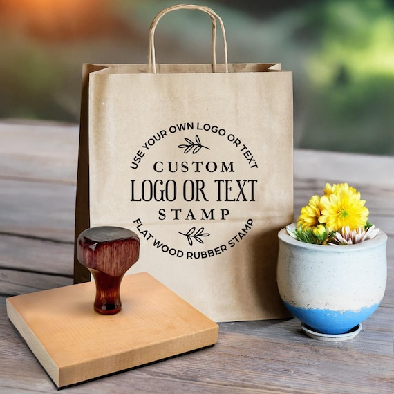 Custom Logo Stamp - Personalized Flat Wood Stamp with your Artwork, Logo or Text - Business Packaging Stamp - Branding Stamp - Many Sizes